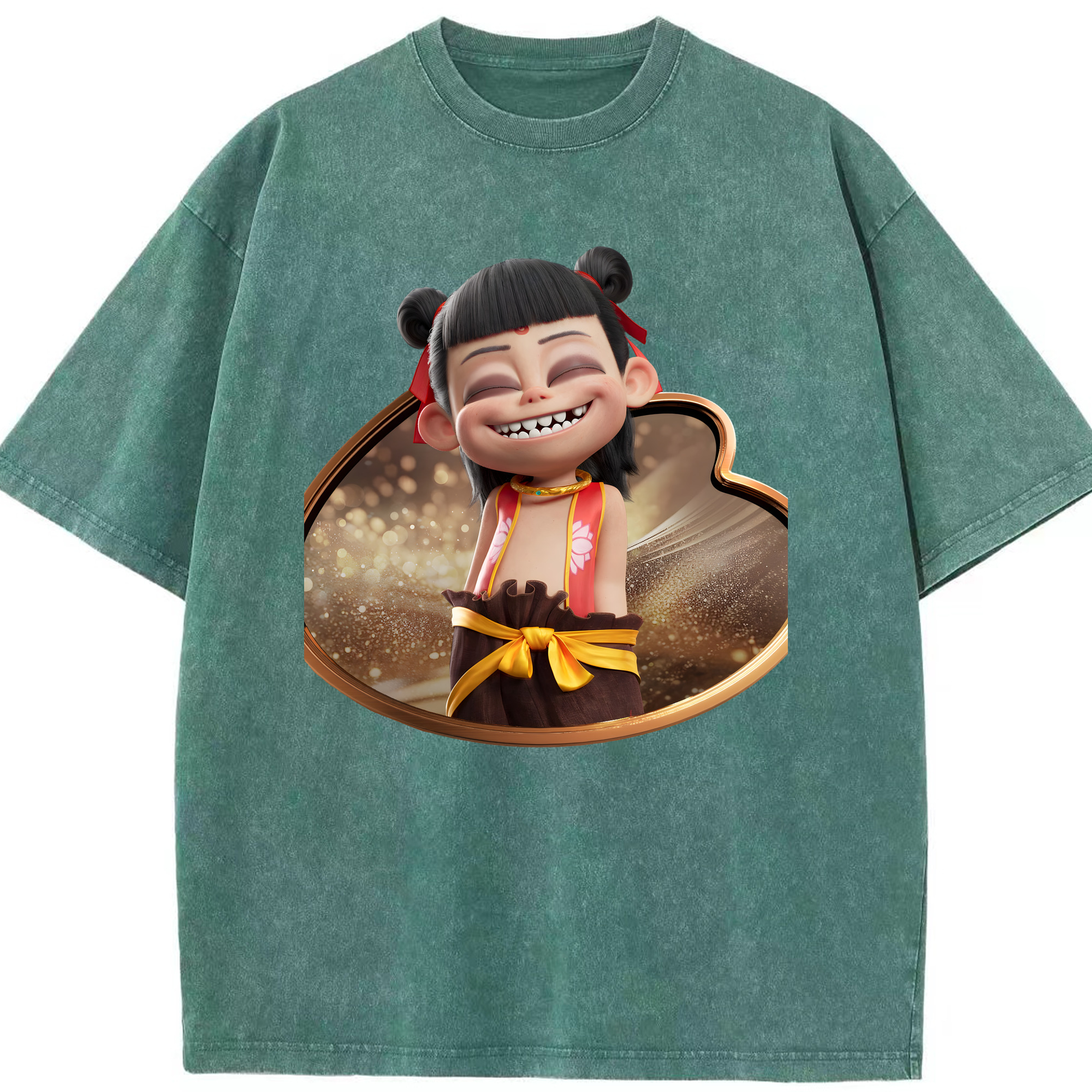 （画像用） Ne Zha 2 ナタ 魔童の大暴れ 綿100% ヴィンテージ風 半袖Tシャツ（フロントプリント）